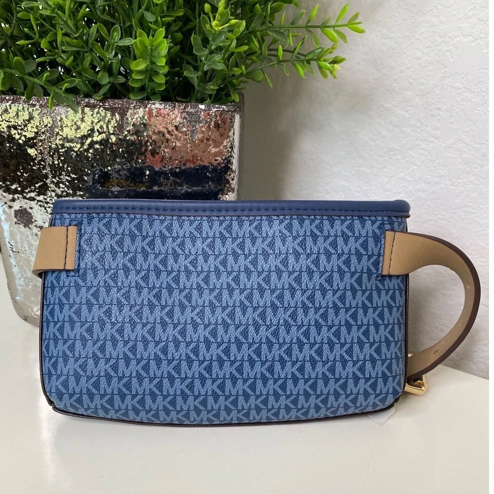 Michael Kors Mott Belt Bag Women Blue S/M Monogram Logo Designer Chic‎